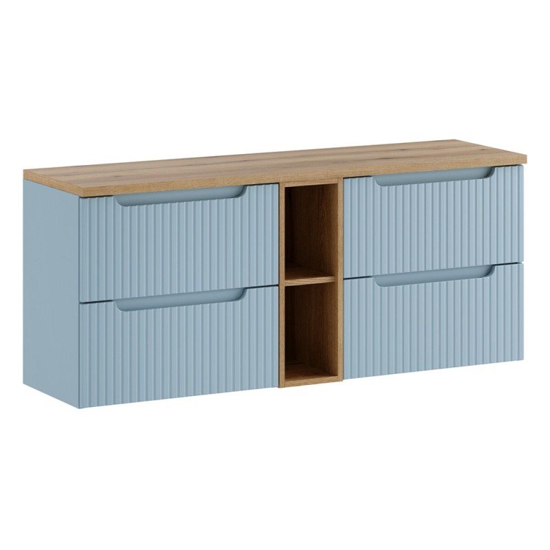 Set mobilier de baie Nova Denim, MDF, PAL melaminat, denim, blat stejar evoke, L.140 cm, SET-NOD B OAK 140CM S