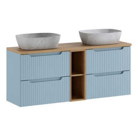 Set mobilier de baie Nova Denim, MDF, PAL melaminat, denim, blat stejar evoke, L.140 cm, lavoare Anna, SET-NOD B OAK 140CM S UN ANNA