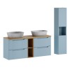 Set mobilier de baie Nova Denim, MDF, PAL melaminat, denim, blat stejar evoke, L.140 cm, lavoare Anna, dulap inalt H.140 cm, SET-NOD B OAK 140CM S UN ANNA HC