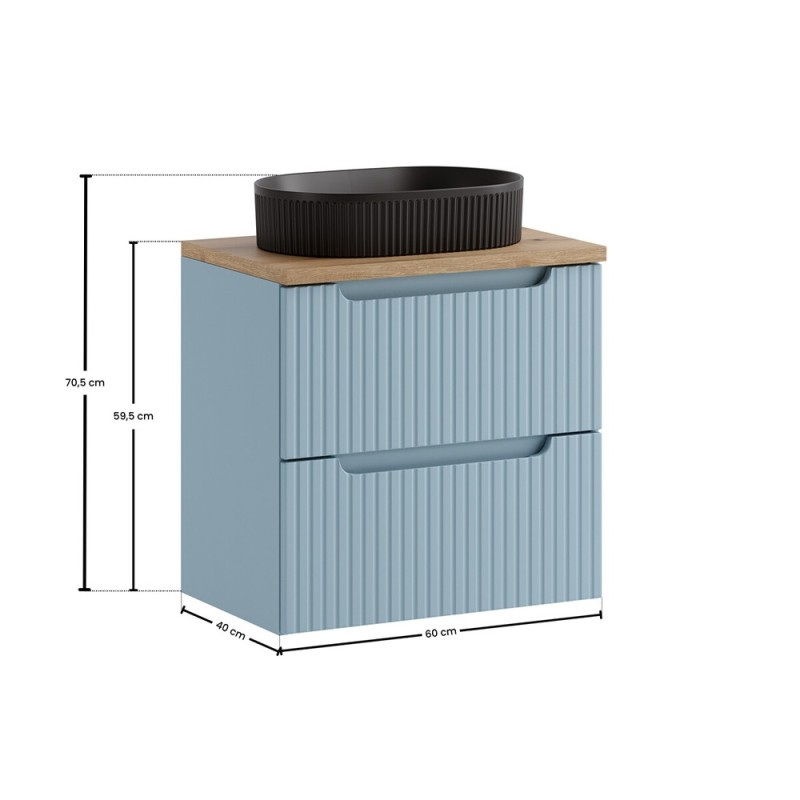 Set mobilier de baie Nova Denim, MDF, PAL melaminat, denim, blat stejar evoke, L.60 cm, lavoar Beyond, SET-NOD B OAK 60CM S UN BEYOND