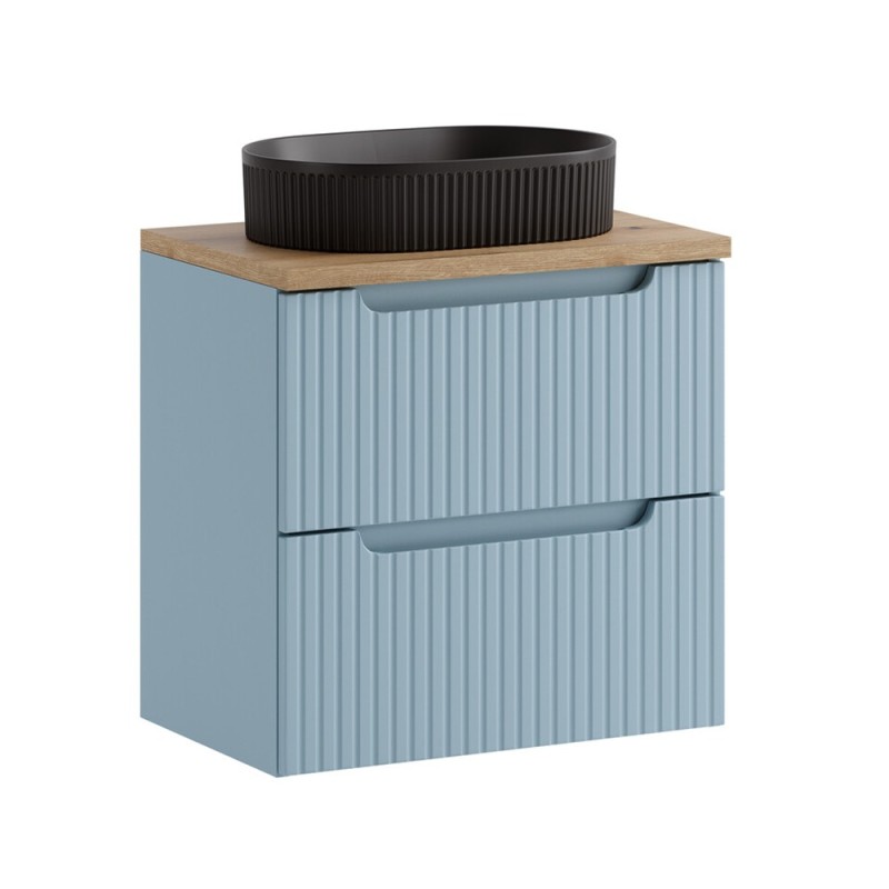 Set mobilier de baie Nova Denim, MDF, PAL melaminat, denim, blat stejar evoke, L.60 cm, lavoar Beyond, SET-NOD B OAK 60CM S UN BEYOND