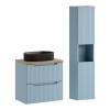 Set mobilier de baie Nova Denim, MDF, PAL melaminat, denim, blat stejar evoke, L.60 cm, lavoar Beyond, dulap inalt H.140 cm, SET-NOD B OAK 60CM S UN BEYOND HC