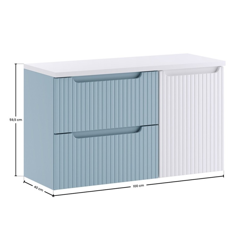 Set mobilier de baie Nova Denim, MDF, PAL melaminat, denim/alb mat, blat alb mat, L.100 cm, SET-NOD B WHITE 100CM S LB