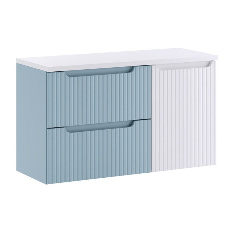Set mobilier de baie Nova Denim, MDF, PAL melaminat, denim/alb mat, blat alb mat, L.100 cm, SET-NOD B WHITE 100CM S LB