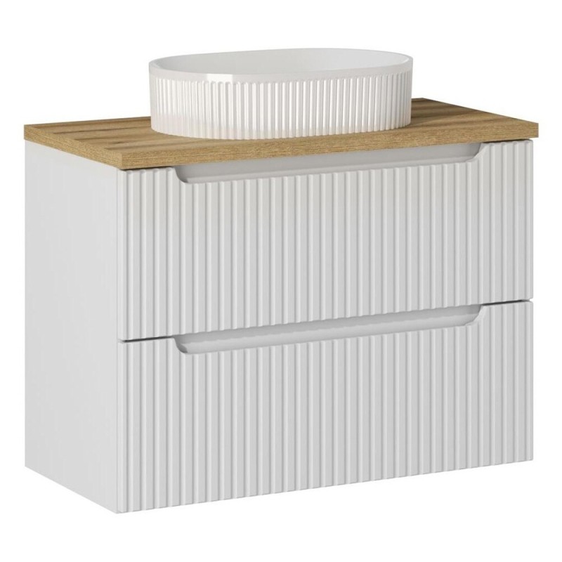 Set mobilier de baie Nova White, MDF, PAL melaminat, alb, blat stejar evoke, L.80 cm, lavoar Beyond, SET-NOW B 80CM S UN BEYOND 5 WH