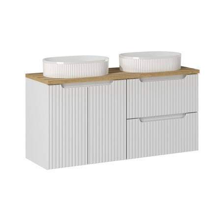 Set mobilier de baie Nova White, MDF, PAL melaminat, alb, blat stejar evoke, L.120 cm, lavoare Beyond, SET-NOW B OAK 120CM S / D UN BEYOND 5 WH