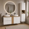 Set mobilier de baie Nova White, MDF, PAL melaminat, alb, blat stejar evoke, L.140 cm, lavoare Beyond, dulap inalt H.140 cm, SET-NOW B OAK 140CM D UN BEYOND 5 WH HC
