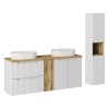 Set mobilier de baie Nova White, MDF, PAL melaminat, alb, blat stejar evoke, L.140 cm, lavoare Beyond, dulap inalt H.140 cm, SET-NOW B OAK 140CM D UN BEYOND 5 WH HC