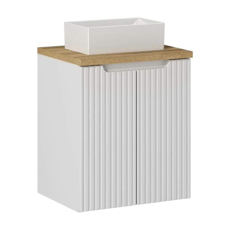Set mobilier de baie Nova White, MDF, PAL melaminat, alb, blat stejar evoke, L.50 cm, lavoar Gaja, SET-NOW B OAK 50CM D UN GAJA 35