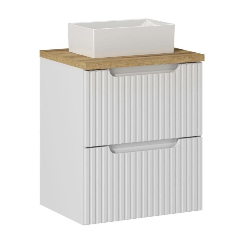 Set mobilier de baie Nova White, MDF, PAL melaminat, alb, blat stejar evoke, L.50 cm, lavoar Gaja, SET-NOW B OAK 50CM S UN GAJA 35