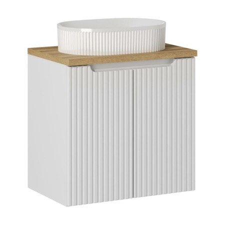 Set mobilier de baie Nova White, MDF, PAL melaminat, alb, blat stejar evoke, L.60 cm, lavoar Beyond, SET-NOW B OAK 60CM D UN BEYOND 5 WH