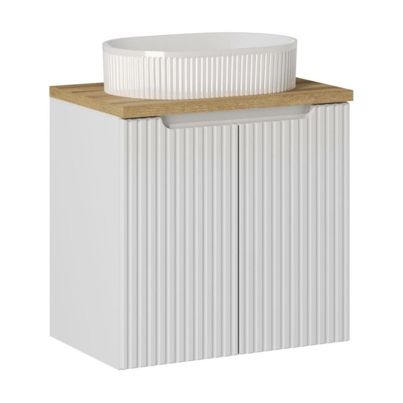 Set mobilier de baie Nova White, MDF, PAL melaminat, alb, blat stejar evoke, L.60 cm, lavoar Beyond, SET-NOW B OAK 60CM D UN BEYOND 5 WH