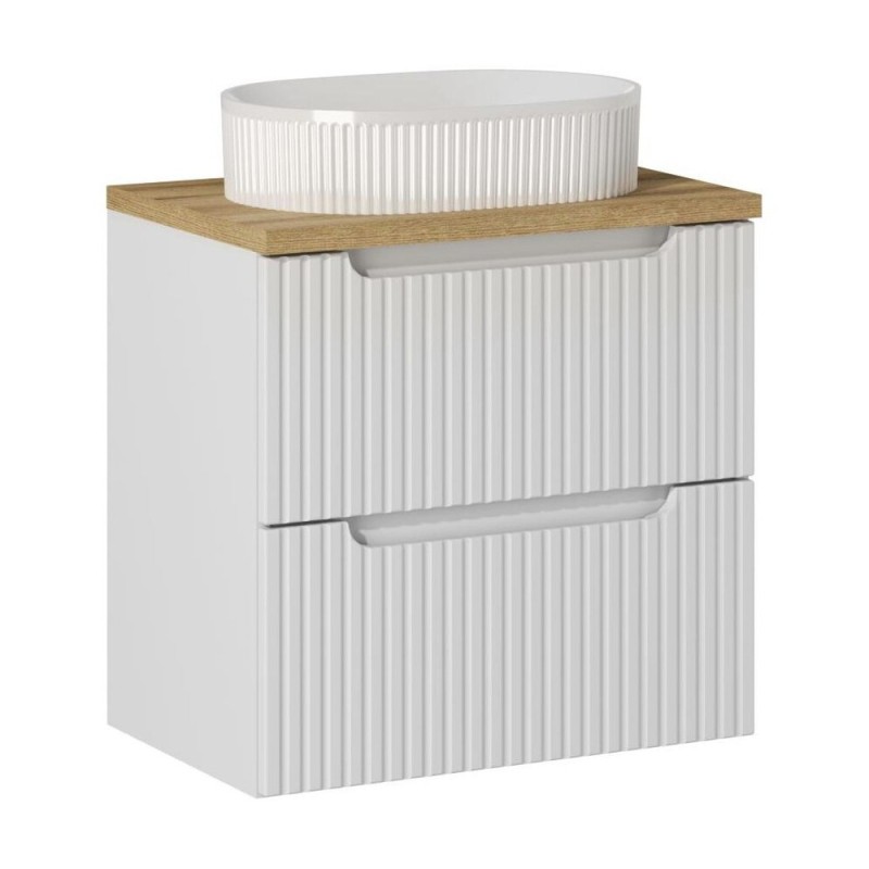 Set mobilier de baie Nova White, MDF, PAL melaminat, alb, blat stejar evoke, L.60 cm, lavoar Beyond, SET-NOW B OAK 60CM S UN BEYOND 5 WHITE