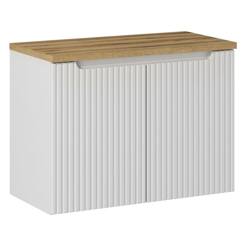 Set mobilier de baie Nova White, MDF, PAL melaminat, alb, blat stejar evoke, L.80 cm, SET-NOW B OAK 80CM D
