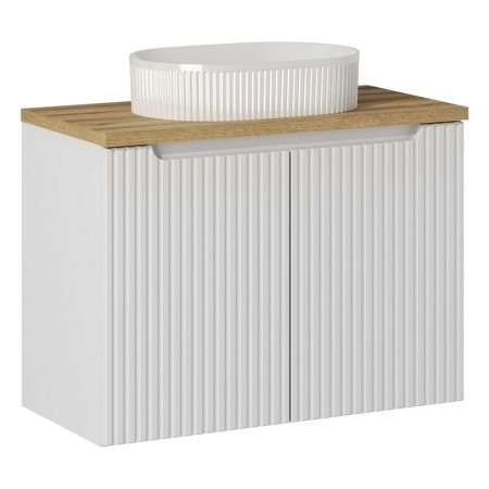 Set mobilier de baie Nova White, MDF, PAL melaminat, alb, blat stejar evoke, L.80 cm, lavoar Beyond, SET-NOW B OAK 80CM D UN BEYOND 5 WH