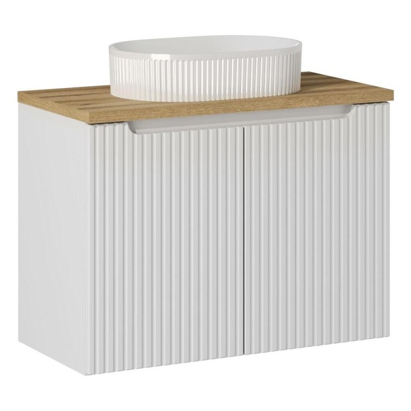 Set mobilier de baie Nova White, MDF, PAL melaminat, alb, blat stejar evoke, L.80 cm, lavoar Beyond, SET-NOW B OAK 80CM D UN BEYOND 5 WH