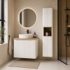 Set mobilier de baie Nova White, MDF, PAL melaminat, alb, blat stejar evoke, L.80 cm, lavoar Beyond, dulap inalt H.140 cm, SET-NOW B OAK 80CM D UN BEYOND 5 WH HC