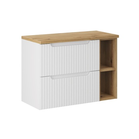 Set mobilier de baie Nova White, MDF, PAL melaminat, alb, blat stejar evoke, L.80 cm, SET-NOW B OAK 80CM LR