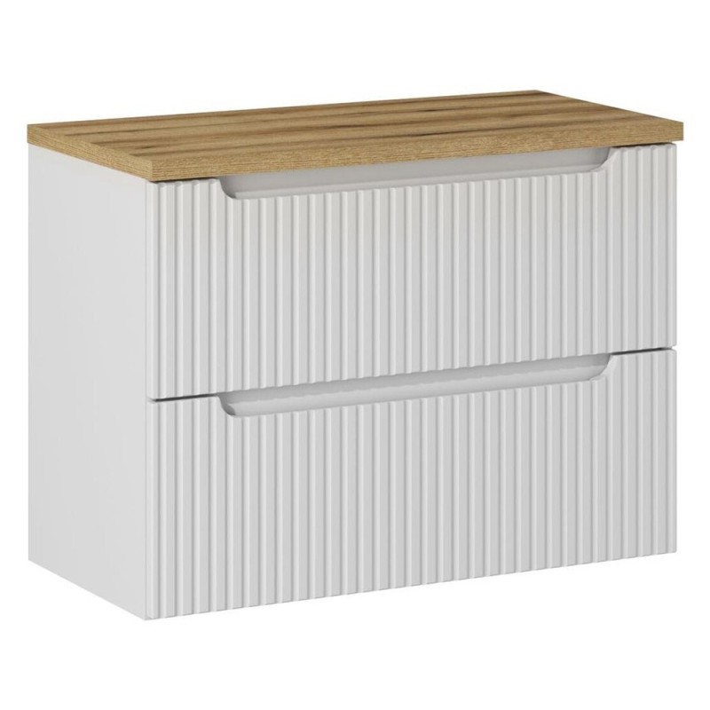 Set mobilier de baie Nova White, MDF, PAL melaminat, alb, blat stejar evoke, L.80 cm, SET-NOW B OAK 80CM S