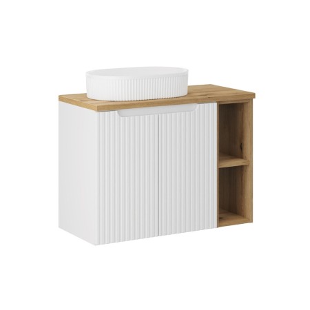 Set mobilier de baie Nova White, MDF, PAL melaminat, alb, blat stejar evoke, L.80 cm, lavoar Beyond, SET-NOW B OAK 80CM UN BEYOND WH LR