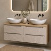 Set mobilier de baie Ocean Beige, MDF, PAL melaminat, stejar/bej, blat stejar uleiat, L.120 cm, lavoare Cloud, SET-OCB B 120CM (2X60) S UN CLOUD
