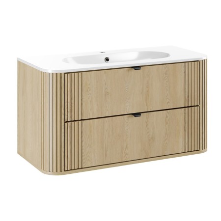 Set mobilier de baie Ovalia Cremona, MDF, PAL melaminat, stejar cremona, lavoar Pure, L.100 cm, SET-OVC 100CM UM PURE