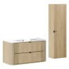 Set mobilier de baie Ovalia Cremona, MDF, PAL melaminat, stejar cremona, lavoar Pure, L.100 cm, dulap inalt H.140 cm, SET-OVC 100CM UM PURE HC