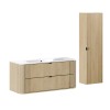 Set mobilier de baie Ovalia Cremona, MDF, PAL melaminat, stejar cremona, lavoar Pure, L.120 cm, dulap inalt H.140 cm, SET-OVC 120CM UM PURE HC