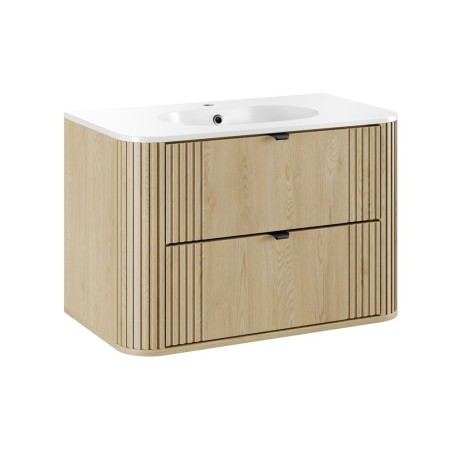 Set mobilier de baie Ovalia Cremona, MDF, PAL melaminat, stejar cremona, lavoar Pure, L.80 cm, SET-OVC 80CM UM PURE
