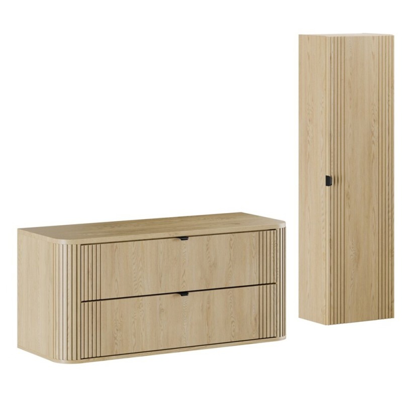 Set mobilier de baie Ovalia Cremona, MDF, PAL melaminat, stejar cremona, blat stejar cremona, L.120 cm, dulap inalt H.140 cm, SET-OVC B CREMONA 120CM HC