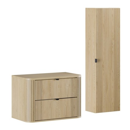 Set mobilier de baie Ovalia Cremona, MDF, PAL melaminat, stejar cremona, blat stejar cremona, L.80 cm, dulap inalt H.140 cm, SET-OVC B CREMONA 80CM HC