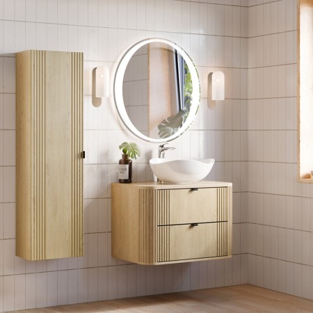 Set mobilier de baie Ovalia Cremona, MDF, PAL melaminat, stejar cremona, blat stejar cremona, L.80 cm, lavoar Cloud, SET-OVC B CREMONA 80CM UN CLOUD