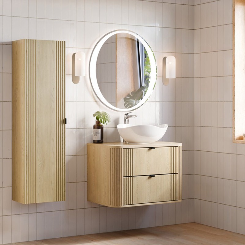 Set mobilier de baie Ovalia Cremona, MDF, PAL melaminat, stejar cremona, blat stejar cremona, L.80 cm, lavoar Cloud, SET-OVC B CREMONA 80CM UN CLOUD