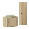 Set mobilier de baie Ovalia Cremona, MDF, PAL melaminat, stejar cremona, blat stejar cremona, L.80 cm, lavoar River, dulap inalt H.140 cm, SET-OVC B CREMONA 80CM UN RIVER OG HC
