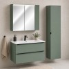 Set mobilier de baie Sombra Green, PAL melaminat, verde olive, lavoar Fly, dulap suspendat, dulap inalt H.172 cm, SET-SOG 100CM FLY NB MC HC