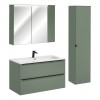 Set mobilier de baie Sombra Green, PAL melaminat, verde olive, lavoar Fly, dulap suspendat, dulap inalt H.172 cm, SET-SOG 100CM FLY NB MC HC