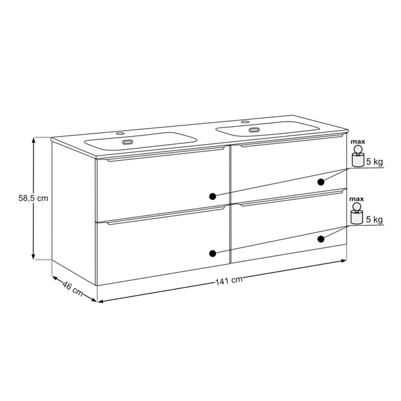 Set mobilier de baie Sombra Green, PAL melaminat, verde olive, lavoar Fly, L.140 cm, SET-SOG 140CM FLY