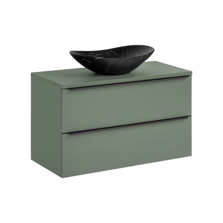 Set mobilier de baie Sombra Green, PAL melaminat, verde olive, blat verde olive, L.100 cm, lavoar Lena, SET-SOG B GREEN 100CM UN LENA-MB