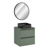 Set mobilier de baie Sombra Green, PAL melaminat, verde olive, blat verde olive, L.60 cm, lavoar Slim, oglinda LED, SET-SOG B GREEN 60CM UN SLIM-BL LU