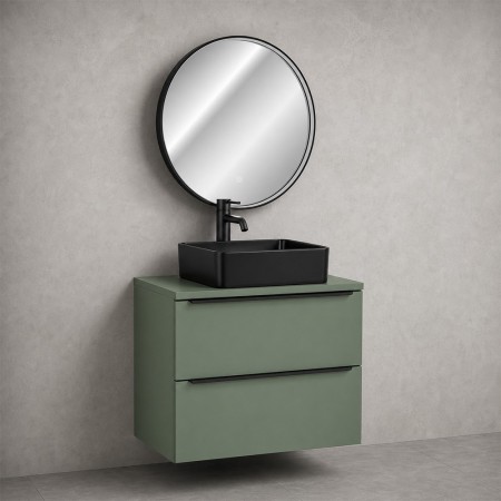 Set mobilier de baie Sombra Green, PAL melaminat, verde olive, blat verde olive, L.60 cm, lavoar Slim, oglinda LED, SET-SOG B GREEN 60CM UN SLIM-BL LU