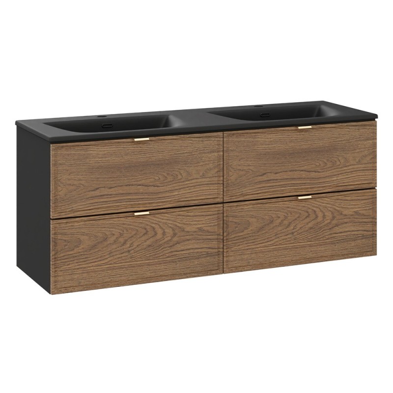 Set mobilier de baie Talia Casella, MDF, PAL melaminat, negru mat/stejar casella, lavoar Sky, L.120 cm, SET-TC 120CM UM SKY 1 BM
