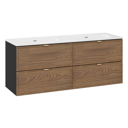 Set mobilier de baie Talia Casella, MDF, PAL melaminat, negru mat/stejar casella, lavoar Sky, L.120 cm, SET-TC 120CM UM SKY 1 MW