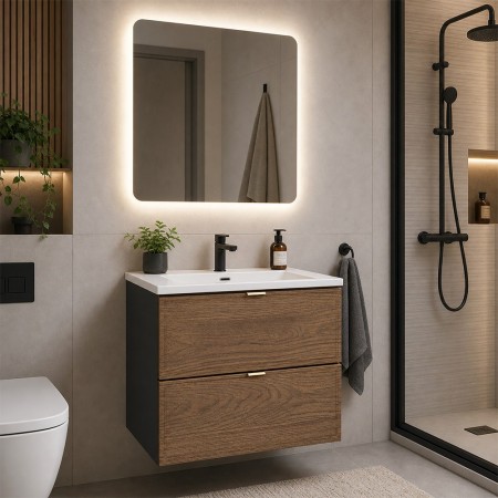 Set mobilier de baie Talia Casella, MDF, PAL melaminat, negru mat/stejar casella, lavoar Sky, L.60 cm, SET-TC 60CM UM SKY