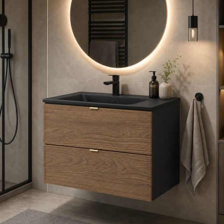 Set mobilier de baie Talia Casella, MDF, PAL melaminat, negru mat/stejar casella, lavoar Sky, L.60 cm, SET-TC 60CM UM SKY 1 BM