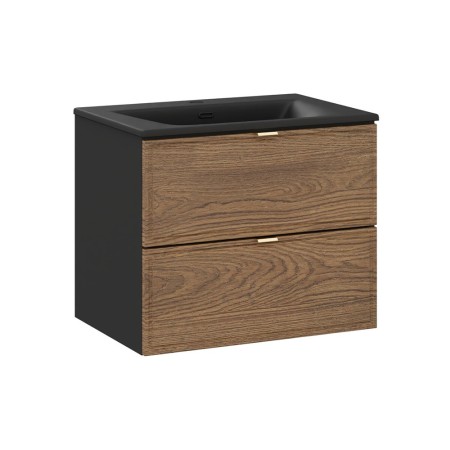 Set mobilier de baie Talia Casella, MDF, PAL melaminat, negru mat/stejar casella, lavoar Sky, L.60 cm, SET-TC 60CM UM SKY 1 BM