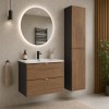 Set mobilier de baie Talia Casella, MDF, PAL melaminat, negru mat/stejar casella, lavoar Sky, L.60 cm, 2 semicoloane H.160 cm, SET-TC 60CM UM SKY 2SP