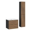 Set mobilier de baie Talia Casella, MDF, PAL melaminat, negru mat/stejar casella, lavoar Sky, L.60 cm, 2 semicoloane H.160 cm, SET-TC 60CM UM SKY 2SP