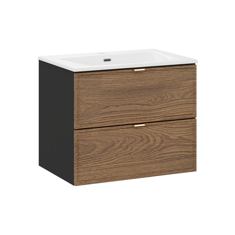 Set mobilier de baie Talia Casella, MDF, PAL melaminat, negru mat/stejar casella, lavoar Sky, L.60 cm, SET-TC 60CM UM SKY