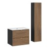 Set mobilier de baie Talia Casella, MDF, PAL melaminat, negru mat/stejar casella, lavoar Sky, L.60 cm, dulap inalt H.140 cm, SET-TC 60CM UM SKY HC