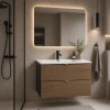 Set mobilier de baie Talia Casella, MDF, PAL melaminat, negru mat/stejar casella, lavoar Sky, L.80 cm, SET-TC 80CM UM SKY